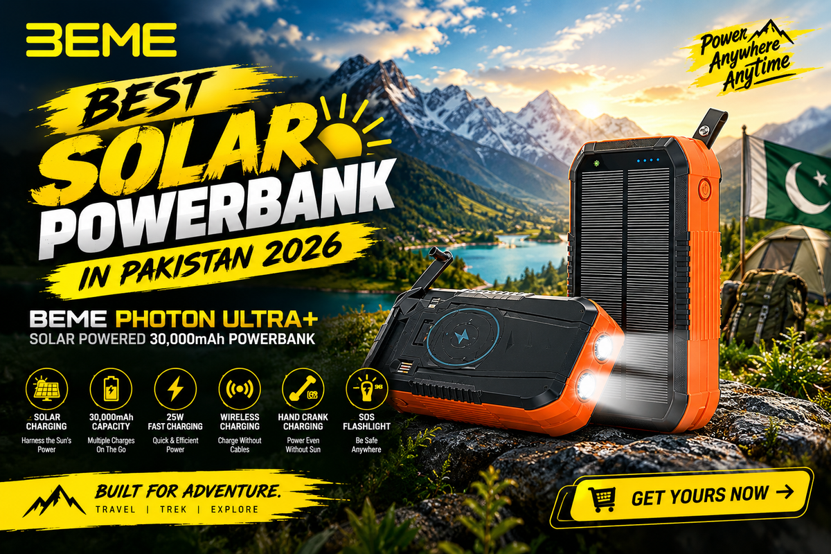 Best Solar Powerbank in Pakistan 2026: BEME Photon Ultra+ Solar Powered 30000mAh Powerbank
